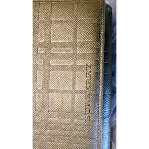 Authentic Burberry Trifold Tri-fold Wallet Check Leather Gold Champagne Rare